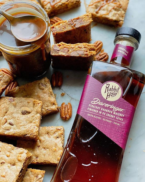 Bourbon Brown Butter Blondies Drizzled with Salted Bourbon Caramel